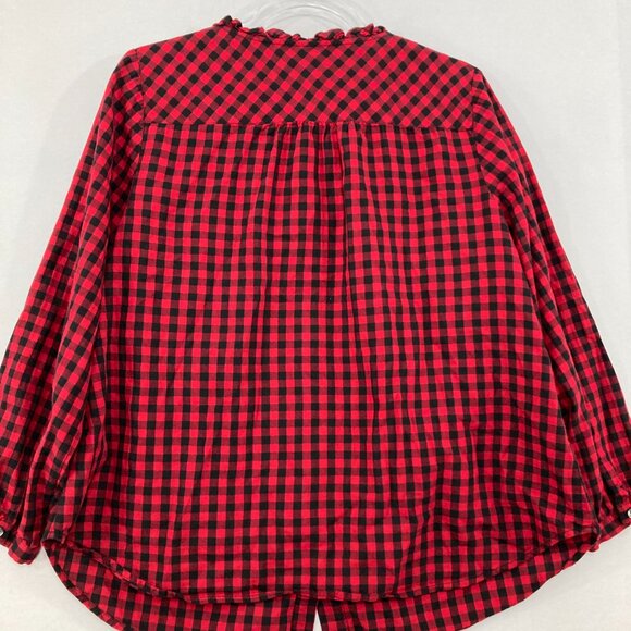 Talbots size 1X Petite Red Black Gingham Plaid Cotton Preppy Button Down - Picture 8 of 9